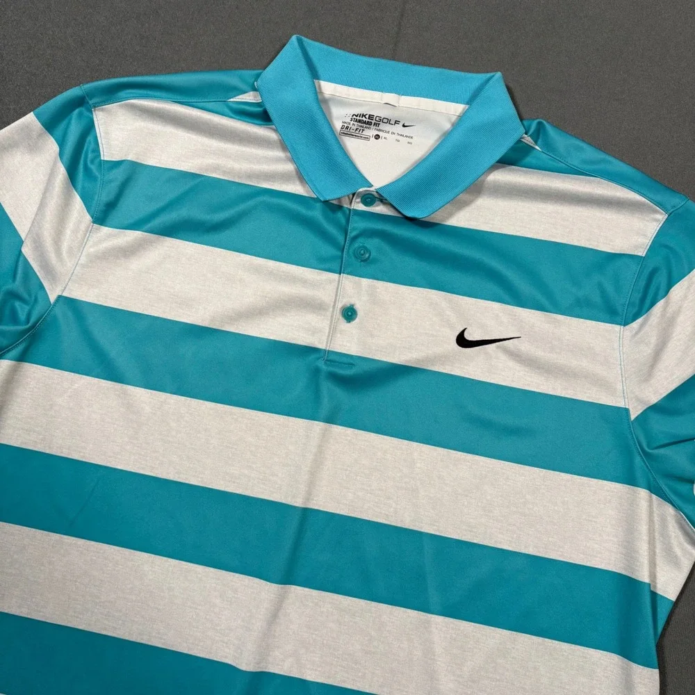 Nike Mens Golf Dri-FIT Victory Bold Stripe Polo Teal Blue Polyester X-Large